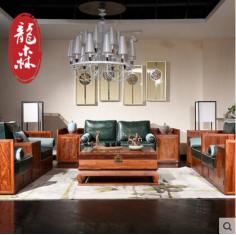 龙森现代新中式红木沙发 刺猬紫檀实木沙发组合 客厅仿古雕花家具
