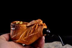 崖柏【把壶and烟斗】竹子题材，把把壶和烟斗，都特别的雅气，竹报平安、知足常乐！