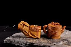 崖柏【把壶and烟斗】竹子题材，把把壶和烟斗，都特别的雅气，竹报平安、知足常乐！