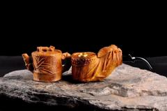 崖柏【把壶and烟斗】竹子题材，把把壶和烟斗，都特别的雅气，竹报平安、知足常乐！