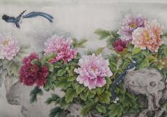 精品 工笔名家——禾林，精品工笔牡丹，四尺整，137×68，保真带合影、视频！！！ 【获奖专业户，中美协待批（获奖次数已够）