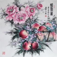 《福寿图》68Ⅹ69cm（四尺斗方 生宣软片）张新宏画