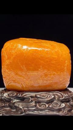 大师作品老挝田黄雕 萝卜丝清晰，润泽滋养 题材：山水有清音 规格：高7-宽8-厚4.2厘米 重量：433克 至宝大师亲工力作[色]  29