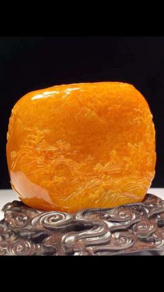 大师作品老挝田黄雕 萝卜丝清晰，润泽滋养 题材：山水有清音 规格：高7-宽8-厚4.2厘米 重量：433克 至宝大师亲工力作[色]  29