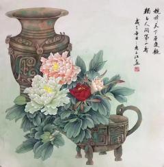 于玉江，四尺斗方工笔