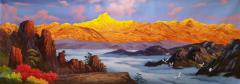 朝鲜大幅油画 日照金山 300-110厘米