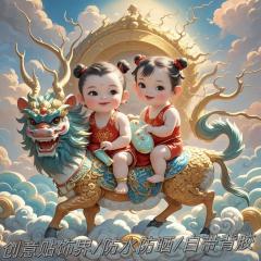 瑞兽麒麟散财童子招财送财好运连连装饰墙贴客厅玄关自贴