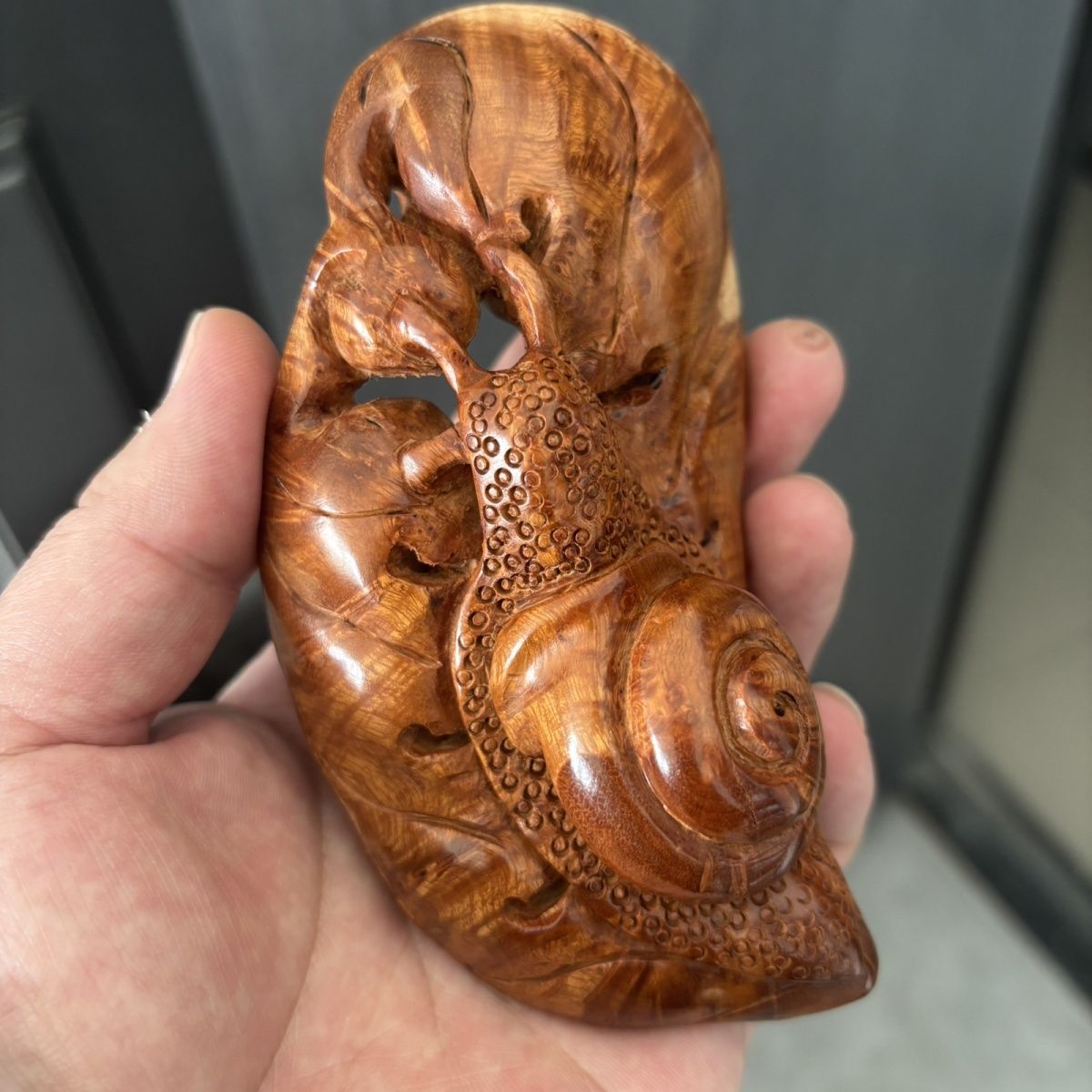 大叶麻梨疙瘩－火琉璃爆满花安居乐业,蜗牛手把件摆件精雕手工雕刻