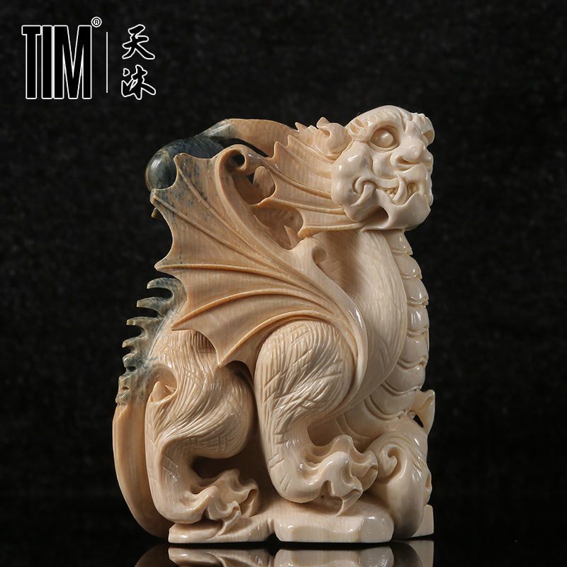 TIM猛犸象牙冰料手工雕刻西方的龙小摆件牙雕工艺送礼把件