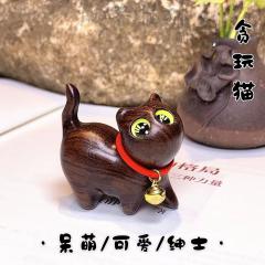 手工雕刻可爱檀木小猫咪贪玩好奇猫自信猫创意木雕萌宠儿童手把件